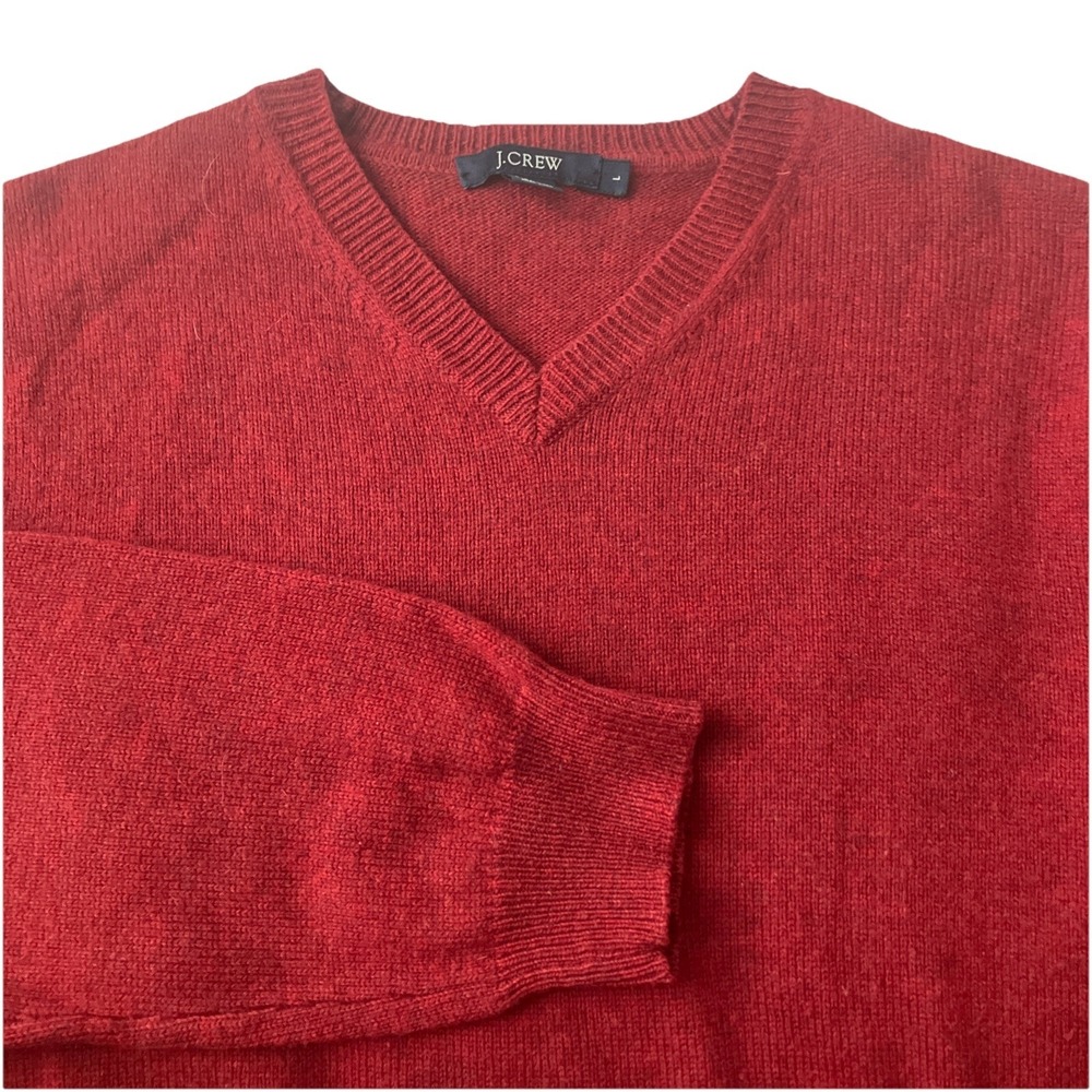 J‎ Crew Mens Red V Neck Slim Fit 100% Merino Wool Sweater Size L